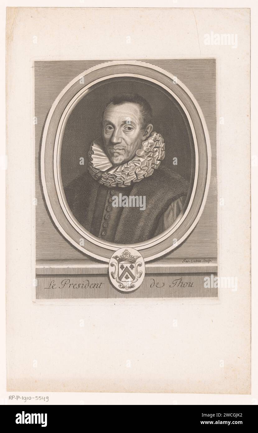 Portrait de Jacques -Auguste de Thou, Jacques Lubin, 1696 - 1700 tirage Paris gravure sur papier / gravure de personnages historiques. politicien, p. ex. chef de parti. disciplines historiques ; philologie Banque D'Images