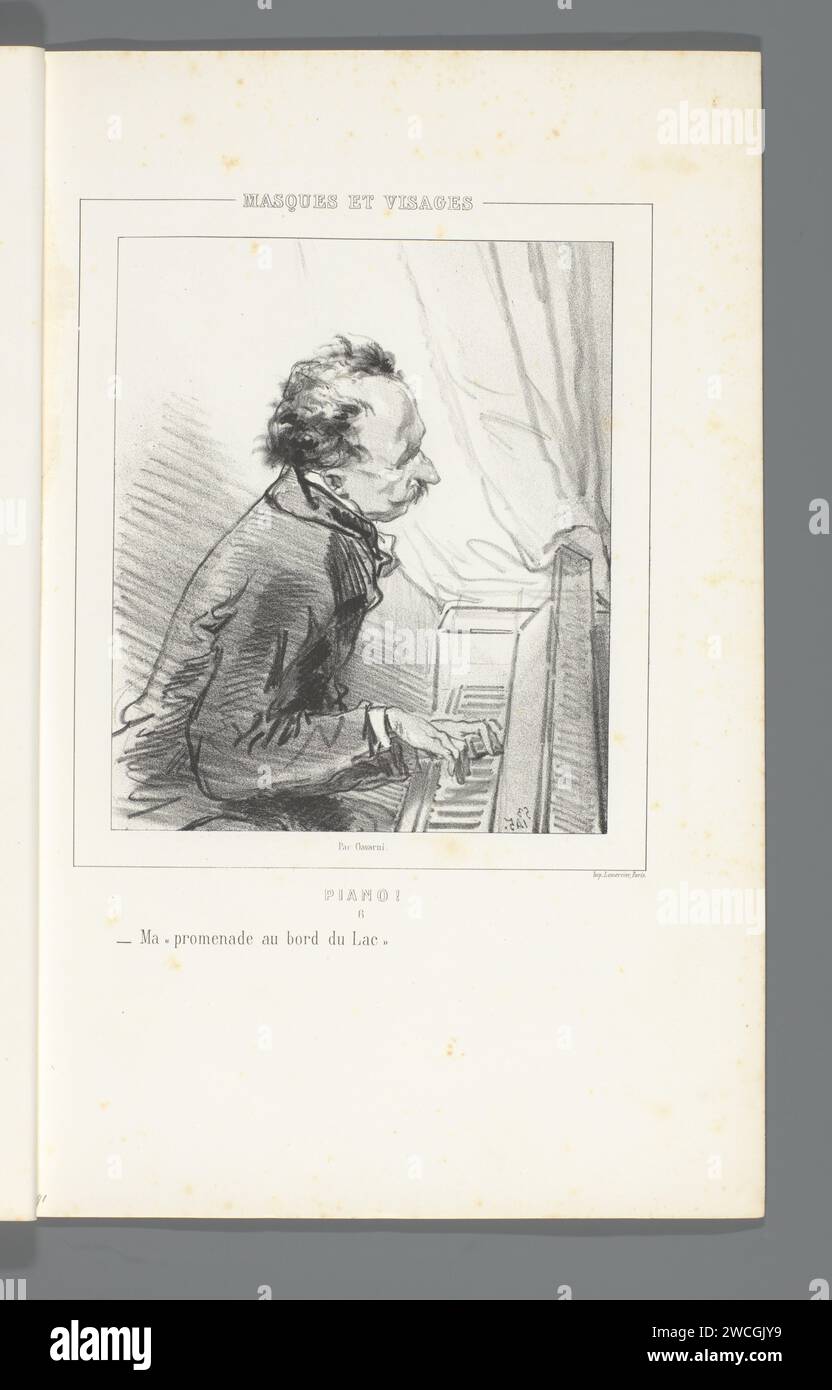 Pianiste, Paul Gavarni, 1853 gravure cette gravure fait partie d'un album. Paris papier pianoforte. une personne jouant d'un instrument à clavier Banque D'Images