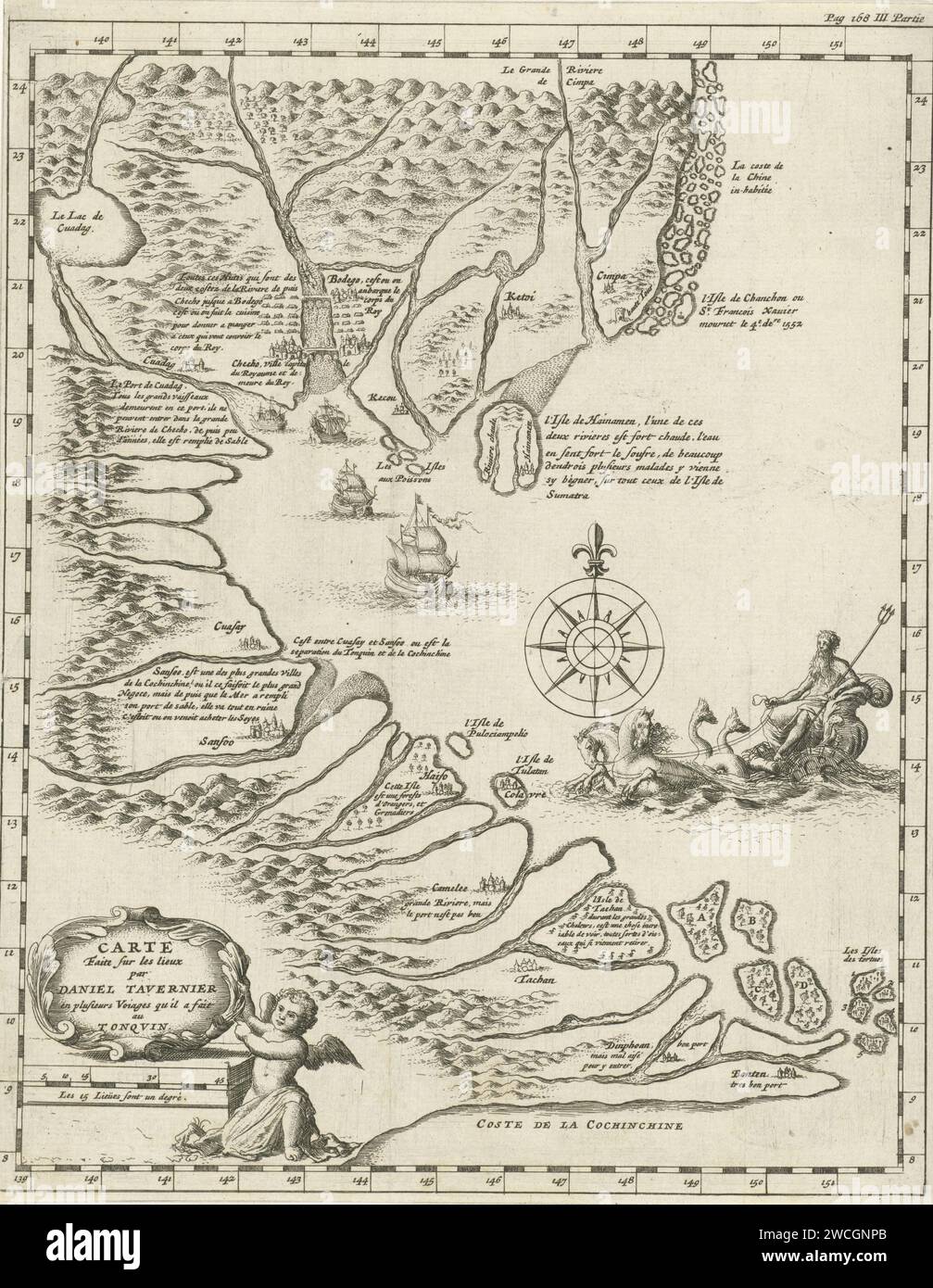 Carte de Tonquin, Jan Luyken, 1681 imprimer Imprimer en haut à droite marqué : p. 168. Tom. III Amsterdam gravure sur papier (histoire de) Neptune (Poséidon). Cartes des pays ou régions distincts Vietnam Banque D'Images