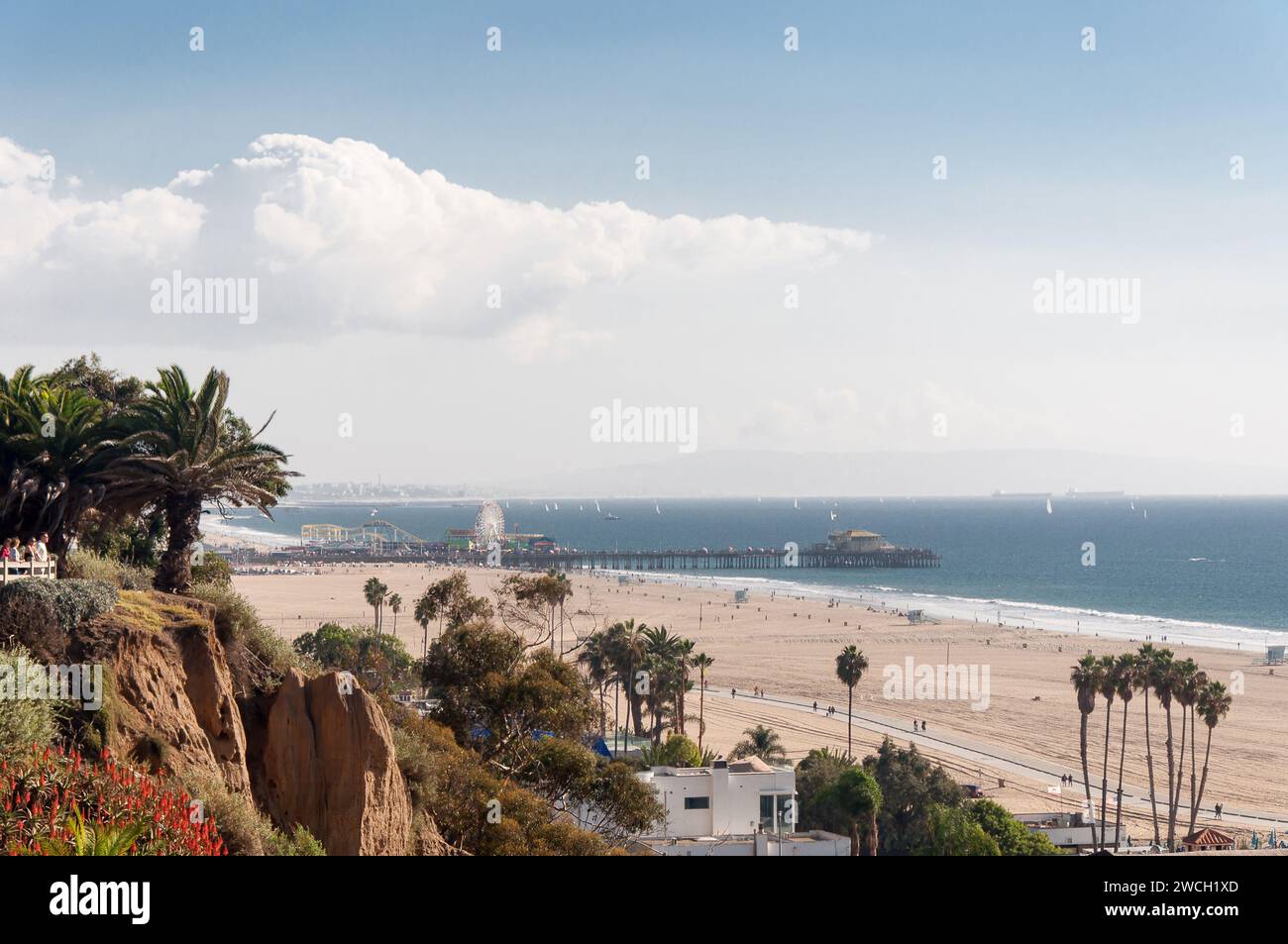 Santa Monica, Californie - vue aérienne de la jetée et de la plage Banque D'Images
