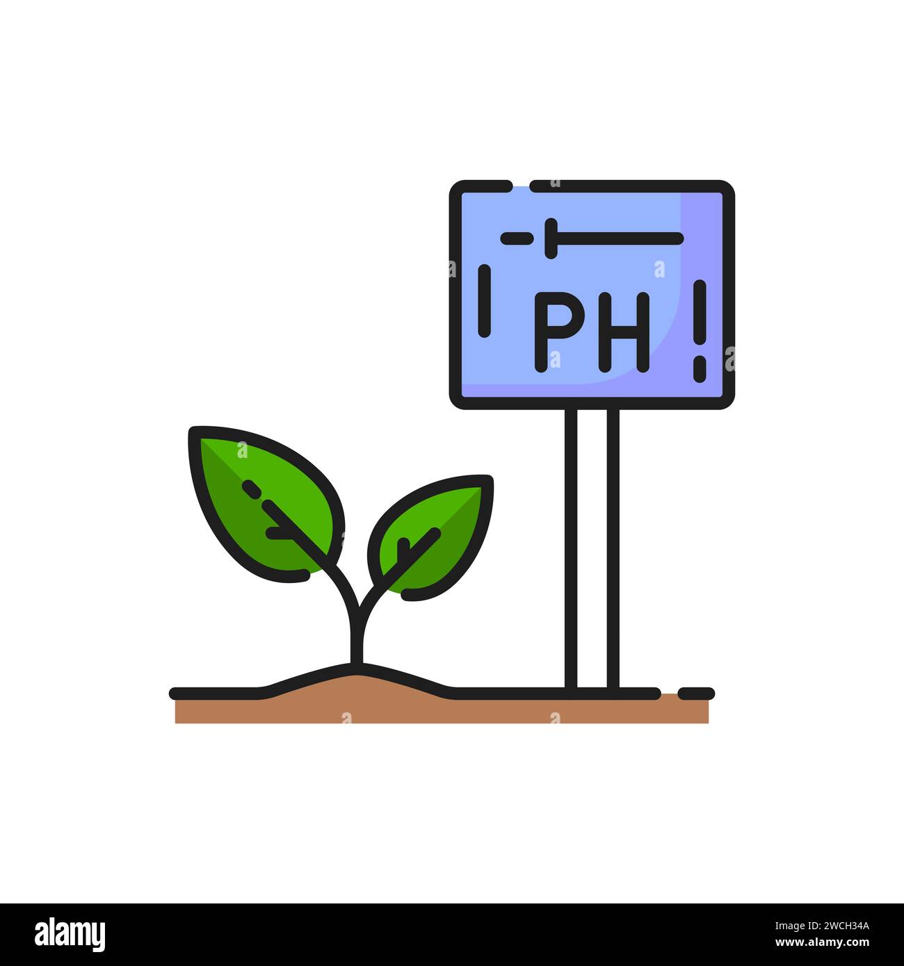 Horticulture sol pH, germe vert agronomique, icône de contour de plante de printemps d'agriculture. Agriculture germination des germes, récolte agronomique croissance ou jardinage culture des plantes pictogramme vectoriel linéaire couleur Illustration de Vecteur