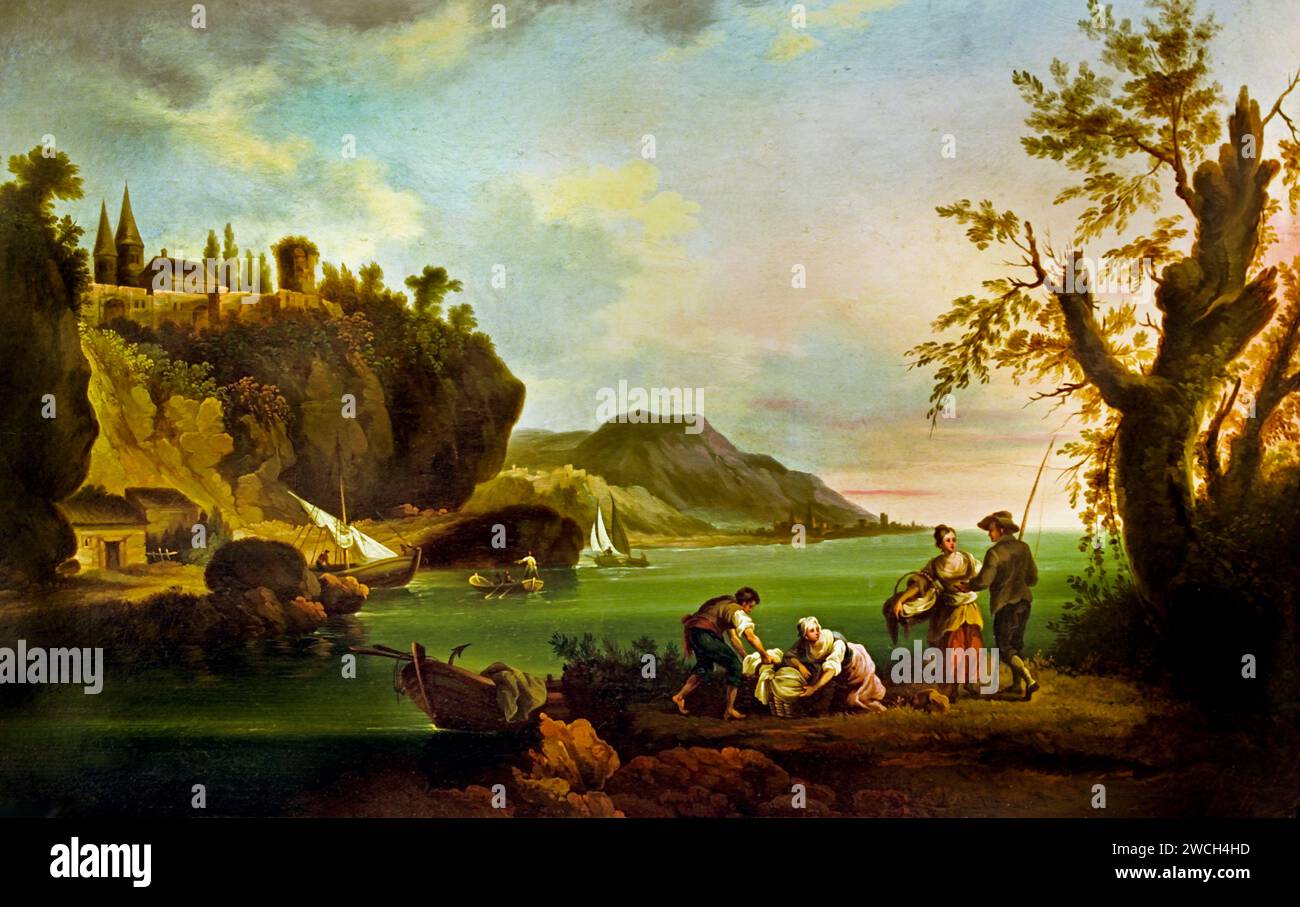 Lavabres et pêcheurs dans un paysage côtier 1863 Espagnol, Espagne,Andrés Cortés y Aguilar peintre espagnol (1812-1879) Banque D'Images