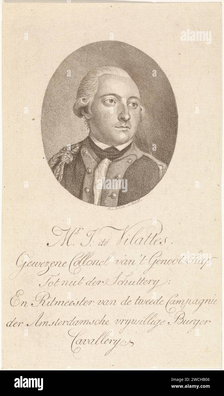 Portrait de Jean Henri des Villates, Mathias de Sallieth, d'après Hendrik Kobell, 1764 - 1791 tirage Portrait de Jean Henri des Villates, avocat, compositeur et écrivain. gravure du papier Banque D'Images