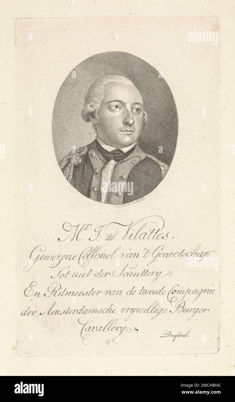 Portrait de Jean Henri des Villates, Mathias de Sallieth, d'après Hendrik Kobell, 1764 - 1791 tirage Portrait de Jean Henri des Villates, avocat, compositeur et écrivain. gravure du papier Banque D'Images