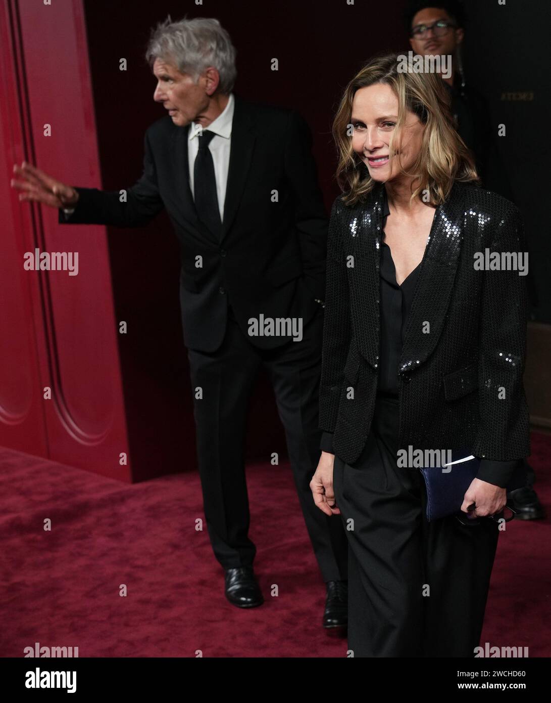 Los Angeles, États-Unis. 15 janvier 2024. (G-D) Harrison Ford et Calista Flockhart à la Primetime Emmy Party d'Apple TV tenue à Mother Wolf à Los Angeles, CA le lundi, ?January 15, 2024. (Photo de Sthanlee B. Mirador/Sipa USA) crédit : SIPA USA/Alamy Live News Banque D'Images