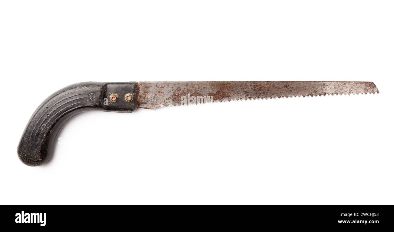 Scie à main vintage isolé sur fond blanc. Banque D'Images
