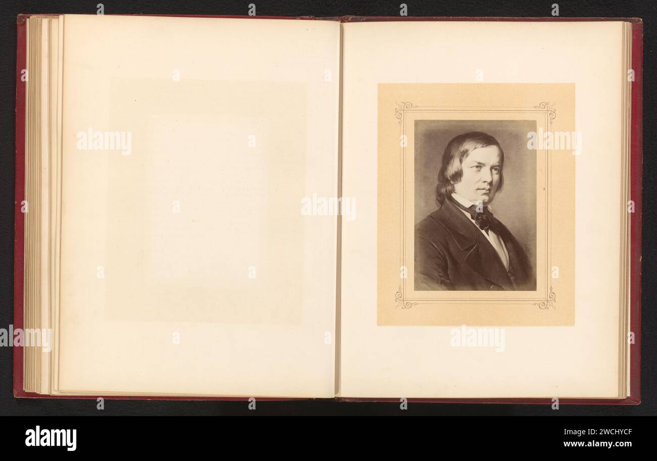 Production photographique d'un portrait peint de Robert Schumann par Carl Jaeger, Anonyme, d'après Carl Jaeger, en ou après 1870 - en ou avant 1872 photographie papier Albumen print Picture, painting. portrait du compositeur Banque D'Images