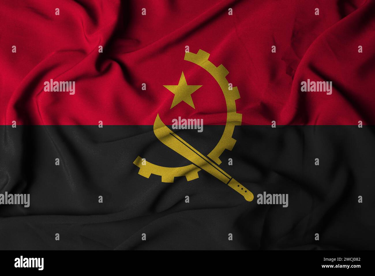 drapeau de l'angola de focalisation sélective, avec texture de tissu ondulant. Illustration 3D. Banque D'Images