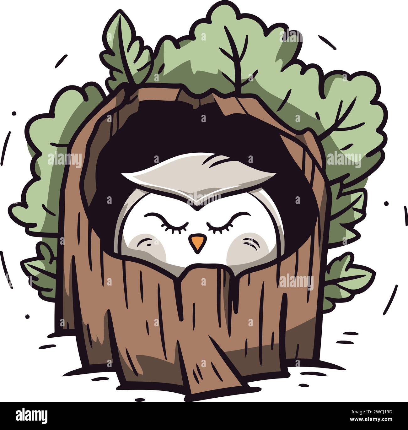 Hibou dans un nid. Illustration vectorielle d'un hibou de bande dessinée dans un nid. Illustration de Vecteur