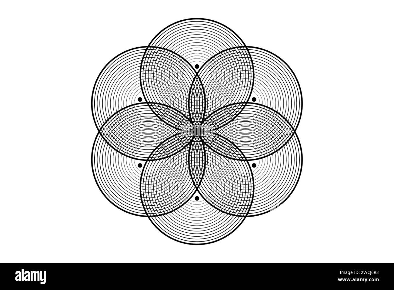 Graine fleur de vie icône lotus, logo mandala géométrie sacrée, tatouage symbole d'harmonie et d'équilibre. Talisman mystique, imbrication de cercles noirs Illustration de Vecteur