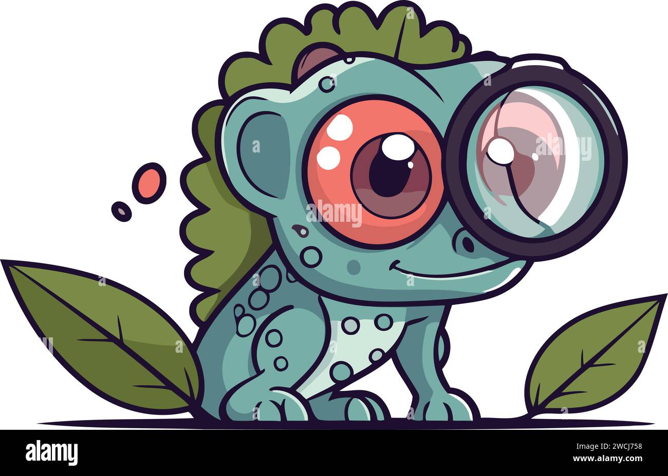 Mignon grenouille de dessin animé avec loupe. Illustration vectorielle sur fond blanc. Illustration de Vecteur
