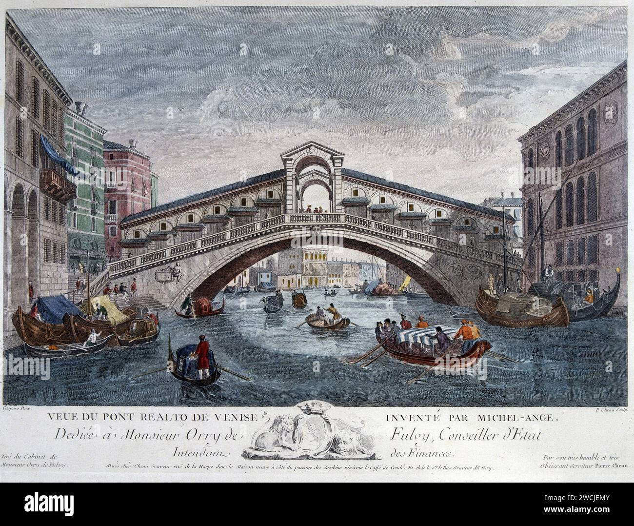 Venise, vue sur le pont du Rialto - vue optique, 18e siècle Banque D'Images