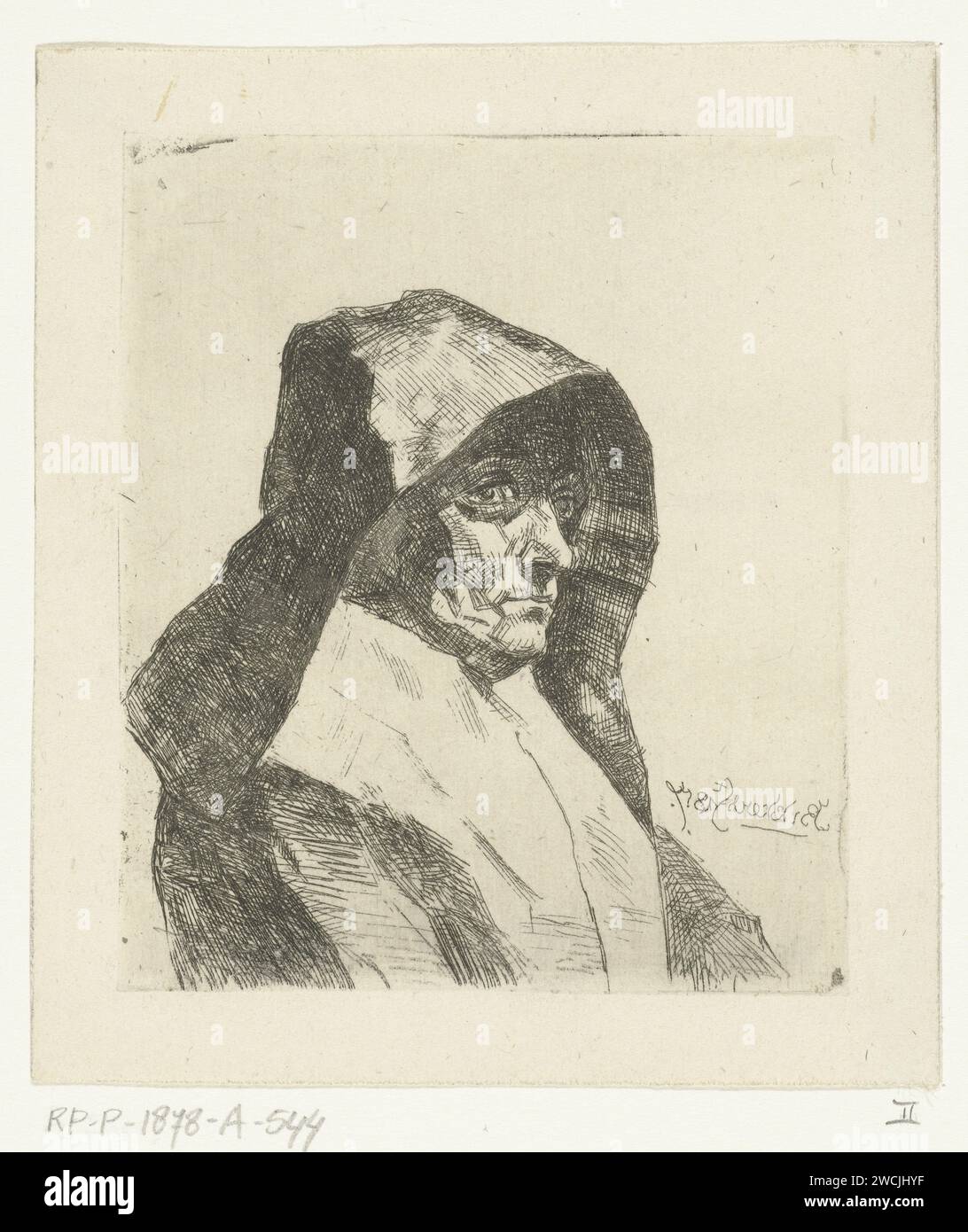 Buste van Vrouw avec chapeau, Jan Bikkers, 1840 - 1876 copies Rotterdam papier gravure tête-équipement Banque D'Images