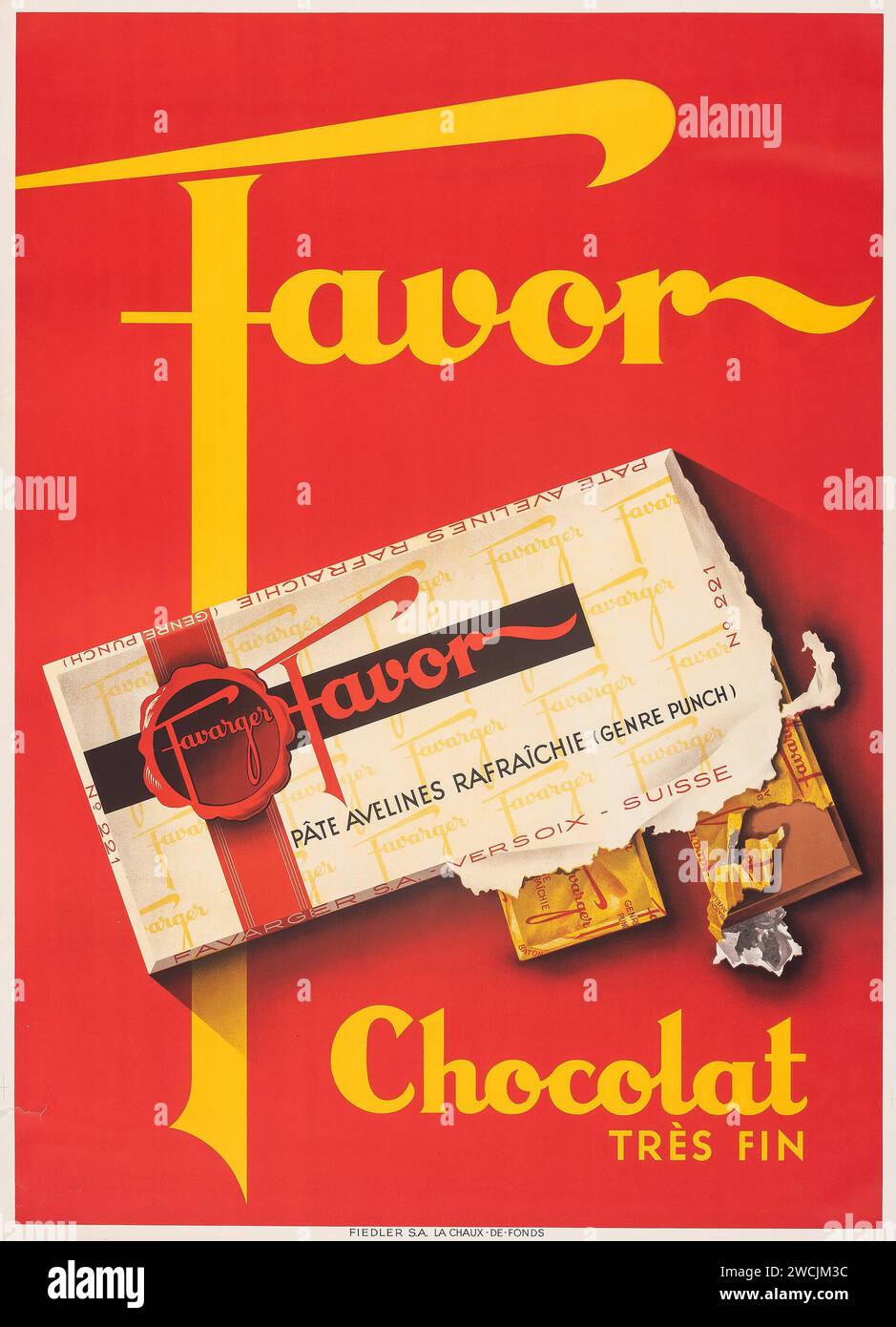 Favor chocolat (c. 1930s) affiche publicitaire française vintage - artiste inconnu Banque D'Images