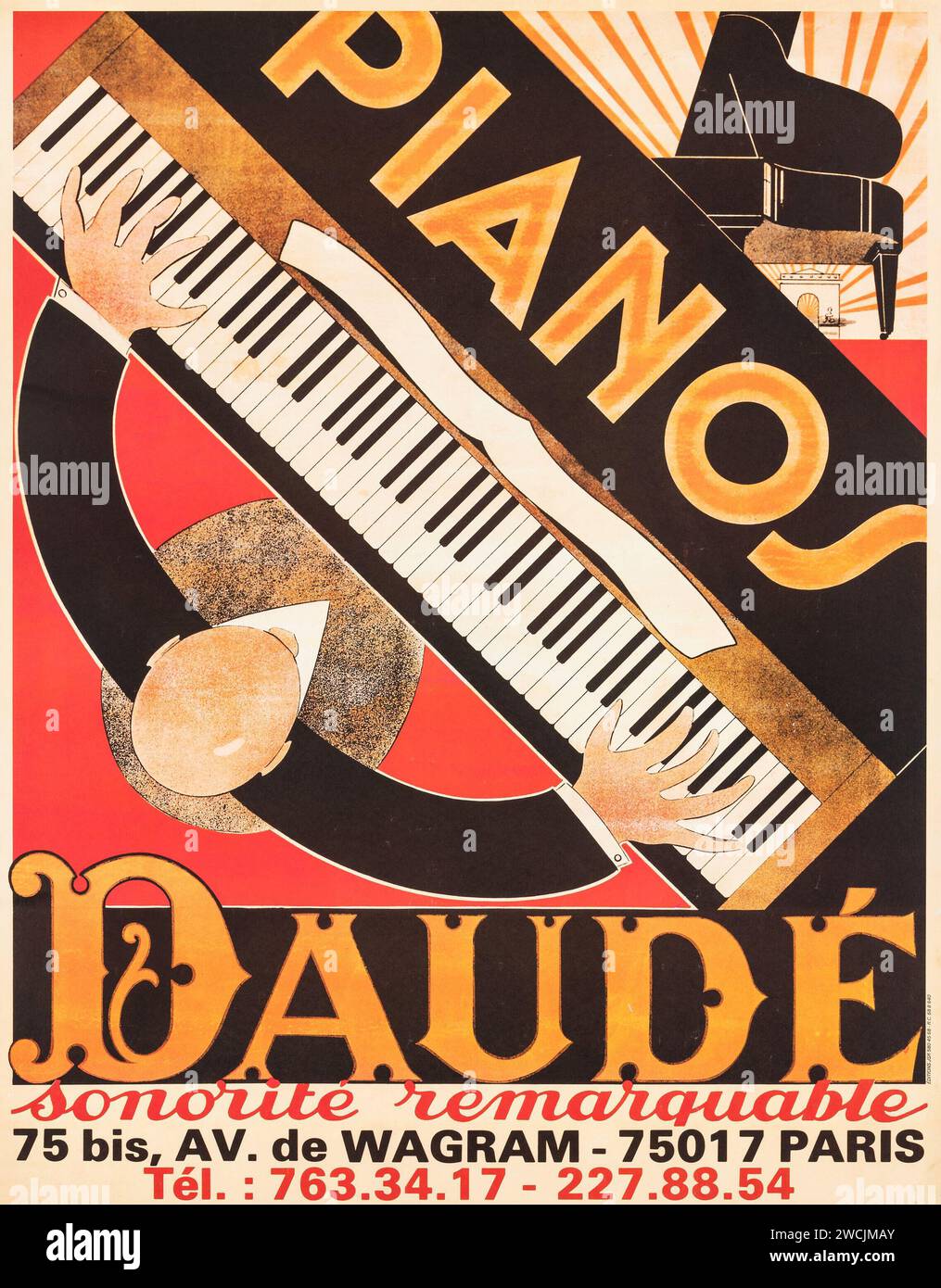 Affiche vintage - pianos Daude. Affiche publicitaire française, c 1930s. Banque D'Images