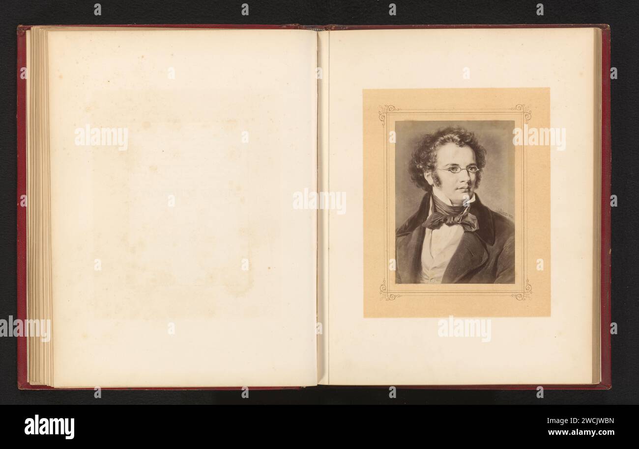 Production photographique d'un portrait peint de Franz Schubert par Carl Jaeger, Anonyme, d'après Carl Jaeger, en ou après 1870 - en ou avant 1872 photographie papier Albumen print Picture, painting. portrait du compositeur Banque D'Images