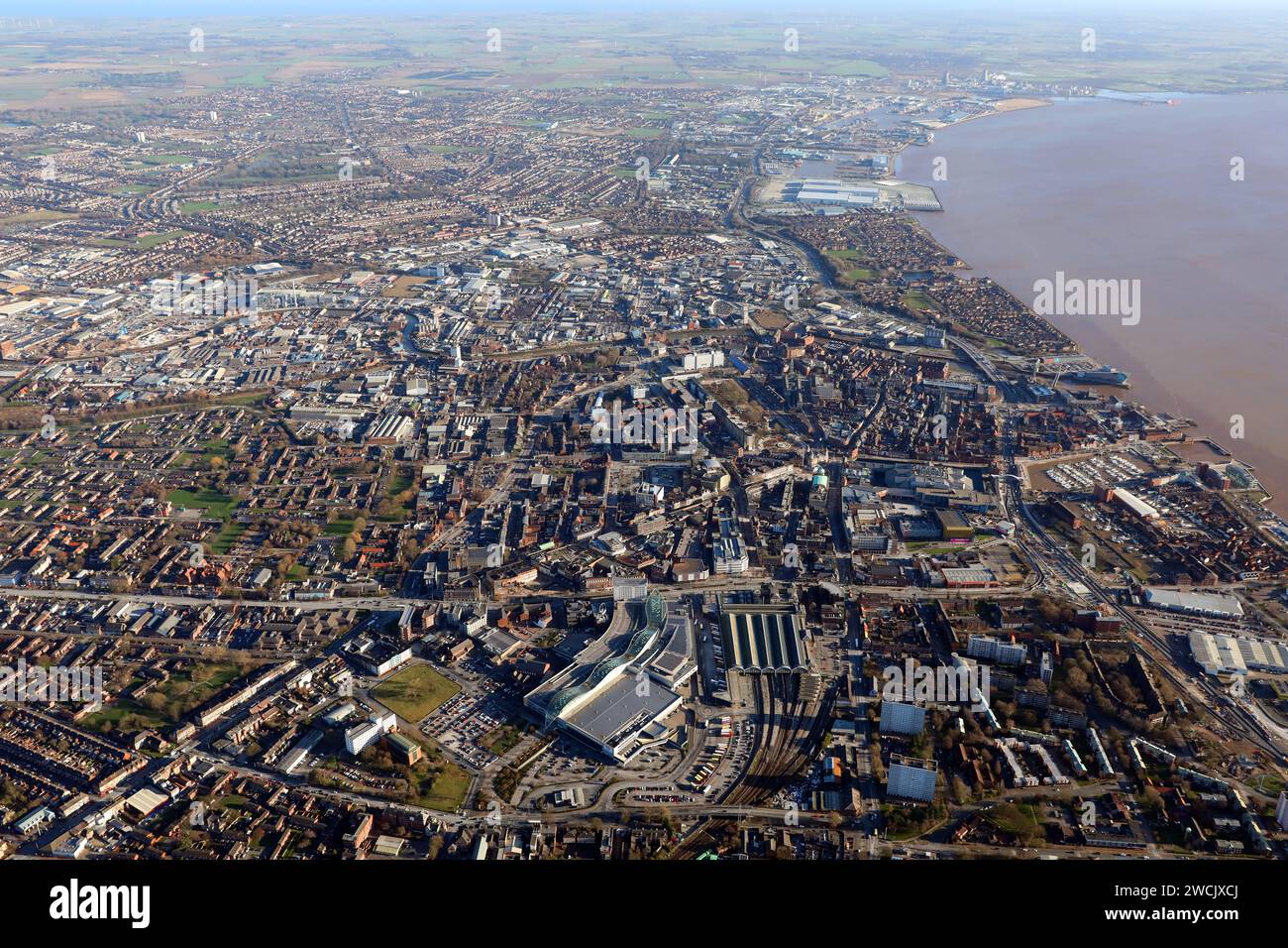 Vue aérienne du centre-ville de Hull (Kingston upon Hull) East Yorkshire. Cette vue de l'Ouest en regardant vers l'est. Banque D'Images