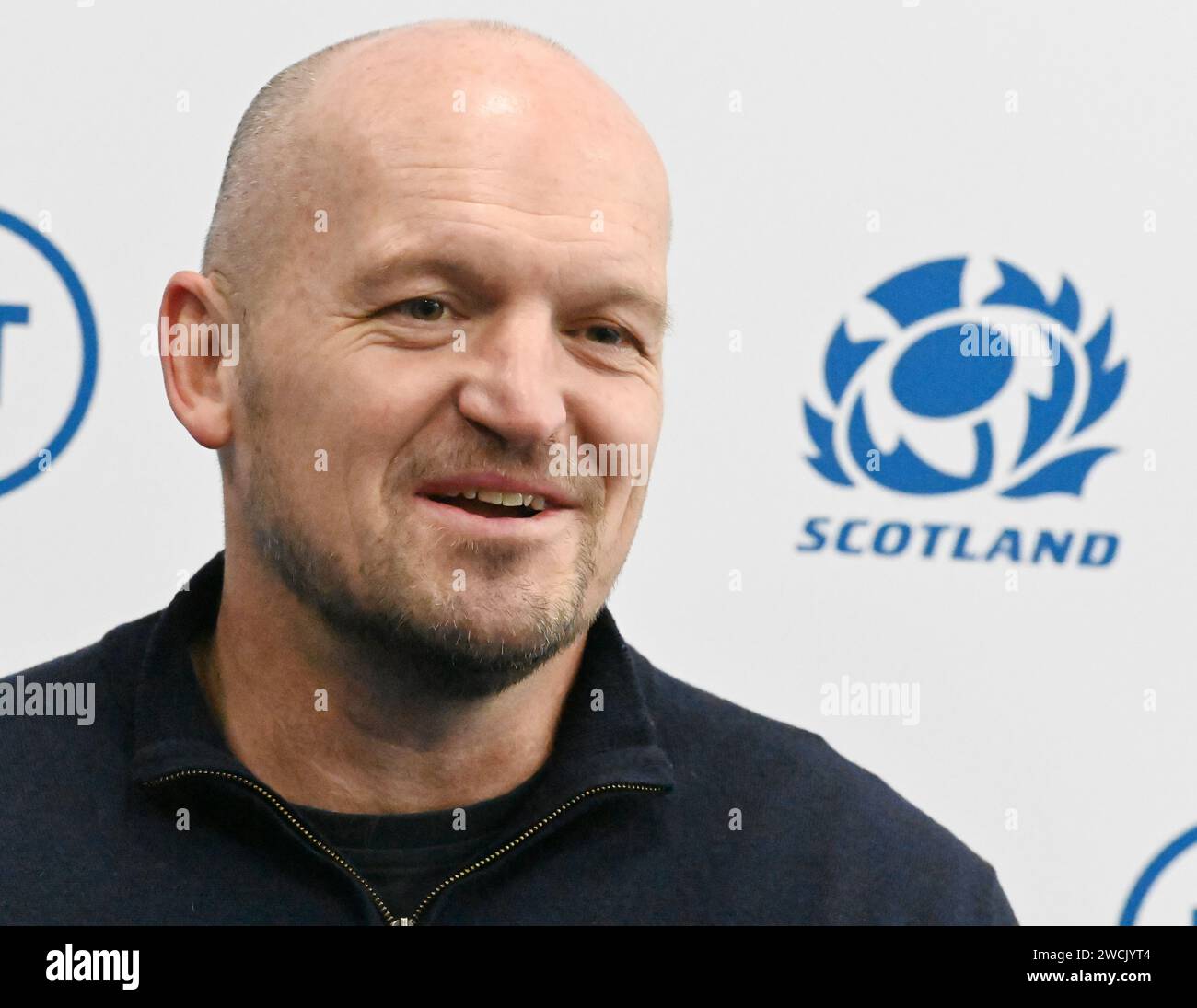 Scottish Gas Murrayfield .Édimbourg.Écosse, Royaume-Uni. 16 janvier 2024. L'entraîneur-chef écossais Gregor Townsend nomme son équipe pour le tournoi Guinness 6 Nations 2024 à venir. Crédit : eric mccowat/Alamy Live News Banque D'Images