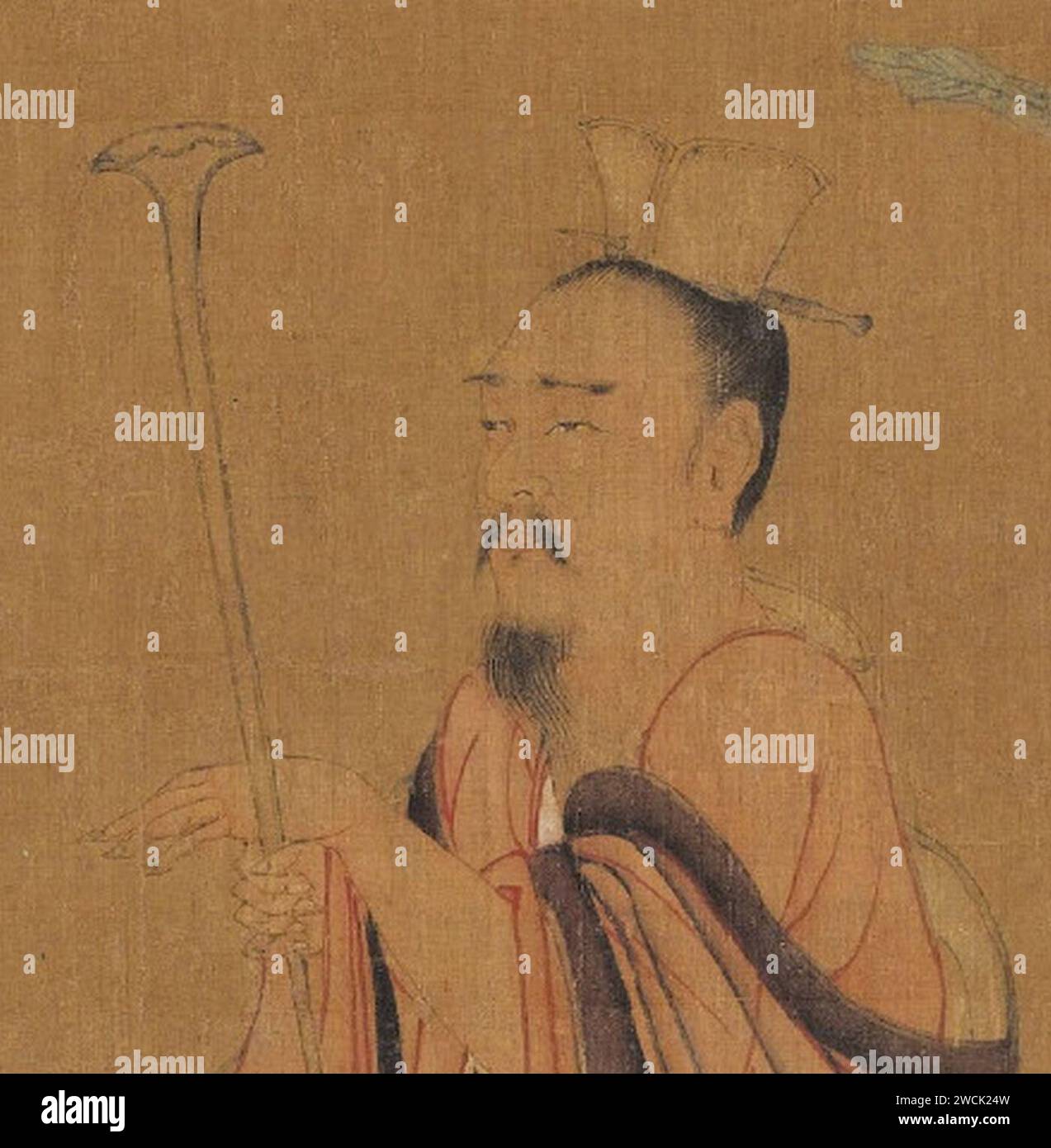Un homme portant Shufa Guan dans une peinture de la dynastie Tang. Banque D'Images