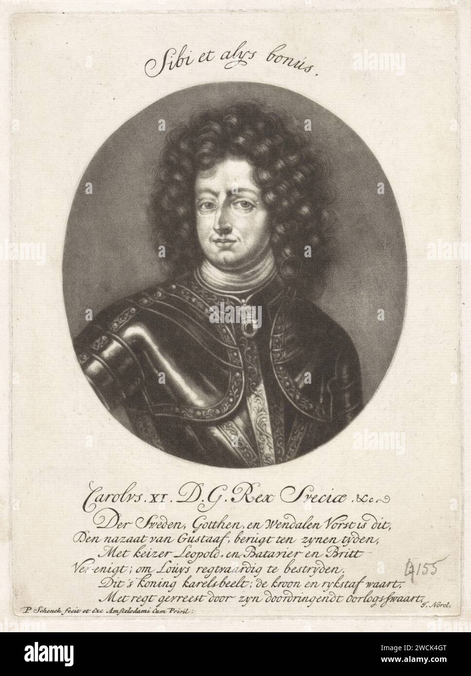 Portrait de Charles XI, roi de Suède, Pieter Schenk (I), 1670 - 1713 copies Amsterdam harnais de gravure sur papier Banque D'Images