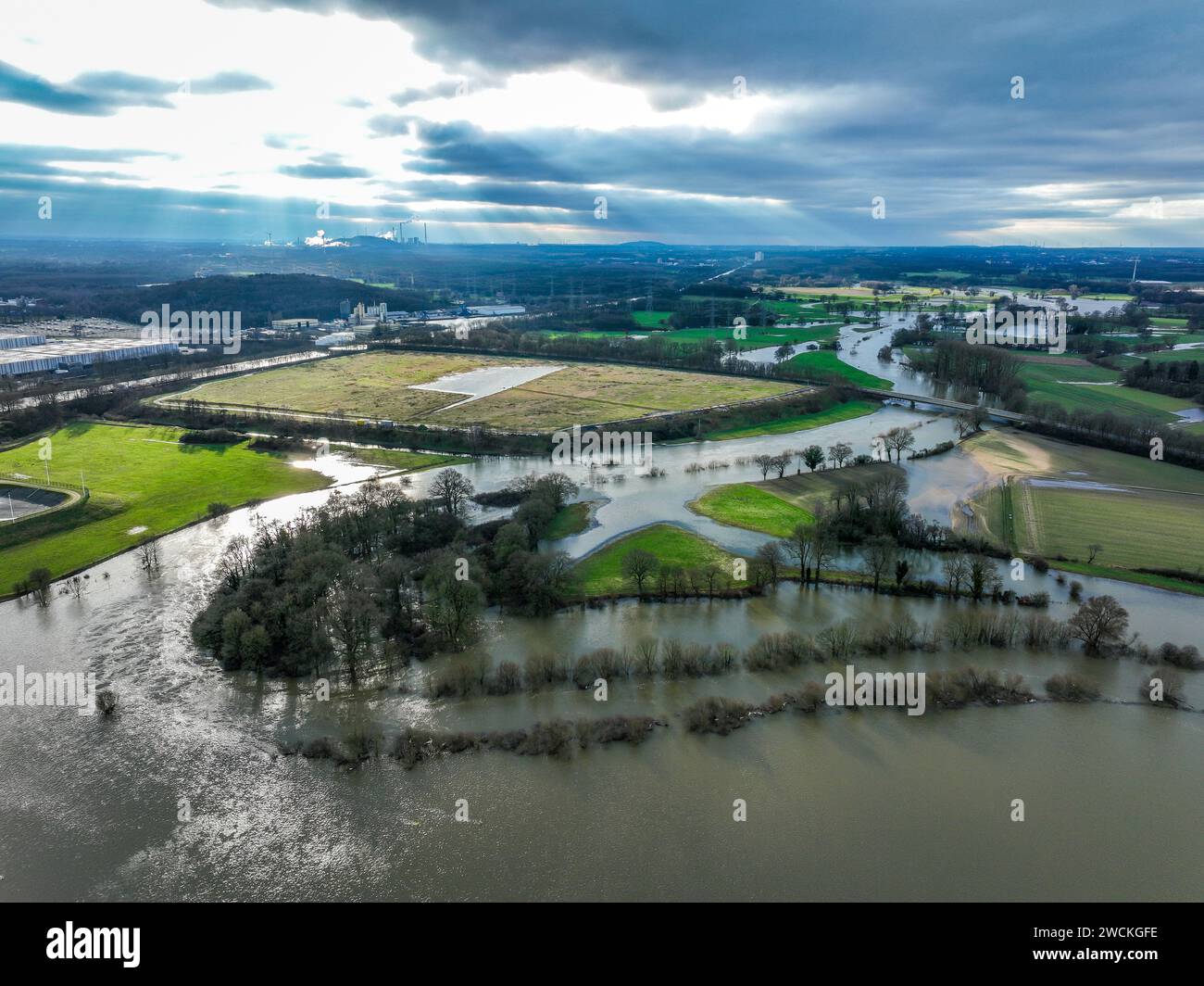 Marl-Haltern am See, Rhénanie du Nord-Westphalie, Allemagne - digues de protection contre les inondations le long de la Lippe, une rivière dans la région de la Ruhr, à Haltern-Lippramsdorf et Banque D'Images