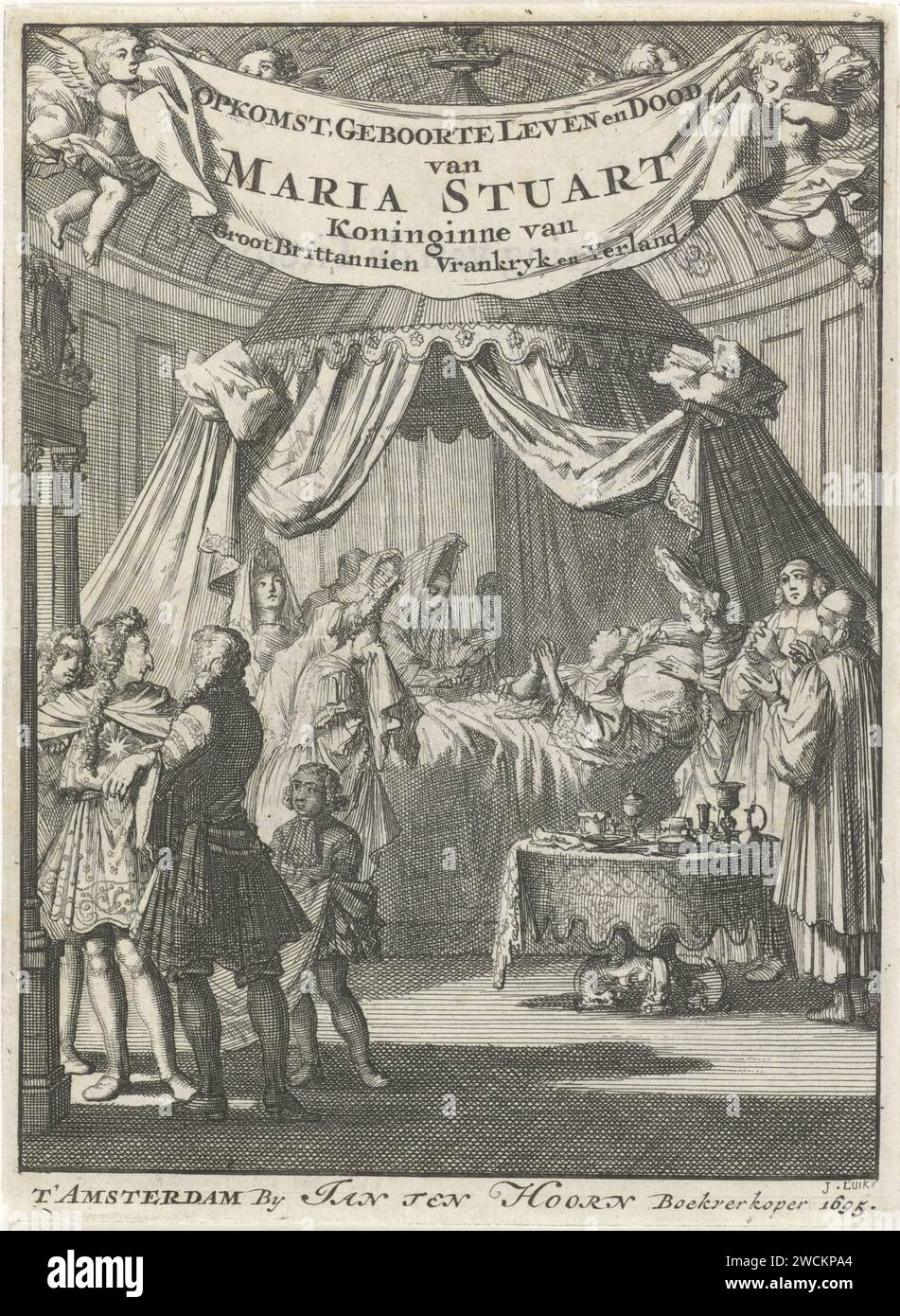Deathbed of Maria II Stuart, Queen of England and Scotland, 1695, Jan Luyken, 1695 print Amsterdam paper graving / letterpress printing deathbed Banque D'Images