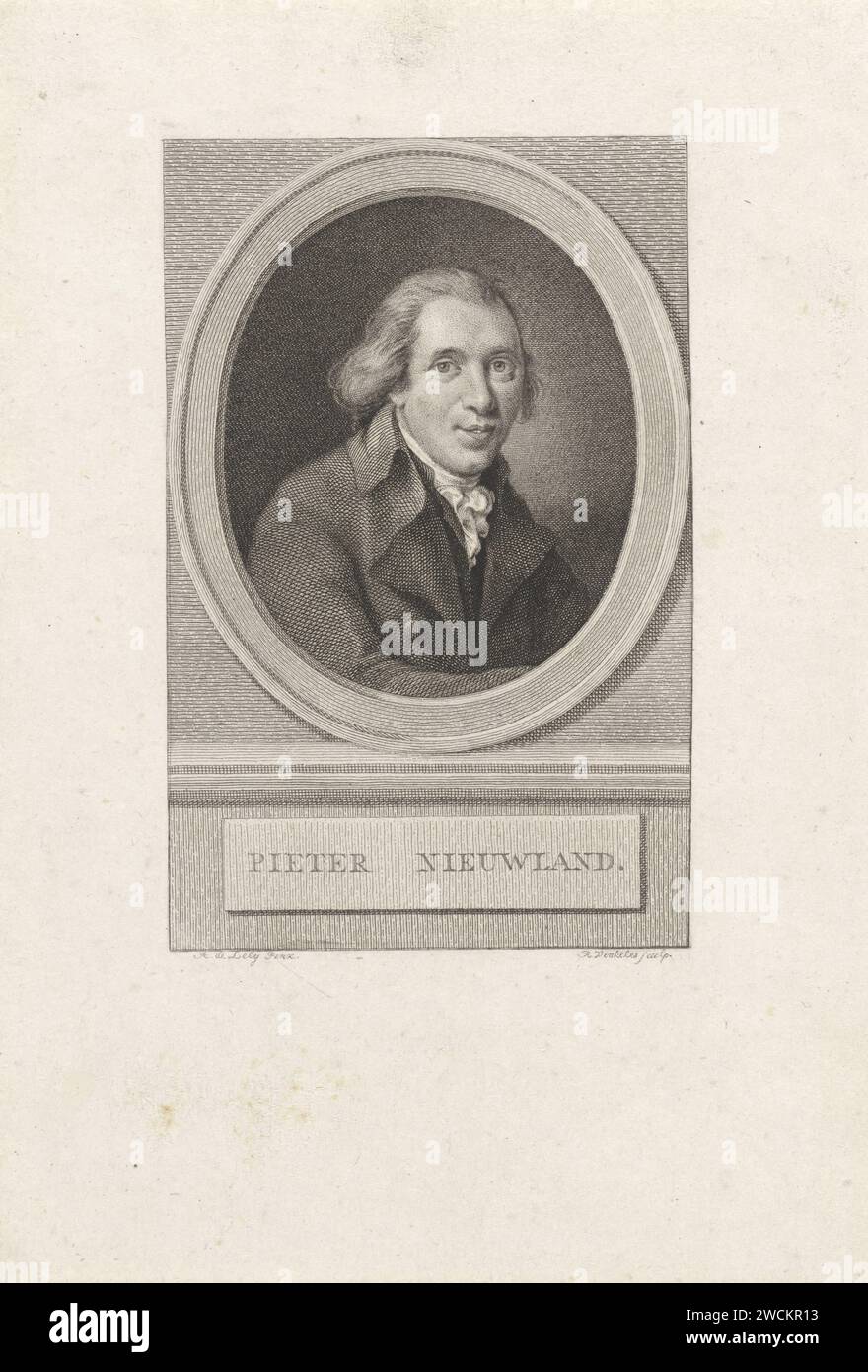 Portrait de Pieter Nieuwland, Reinier Vinkeles (I), d'après Adriaan de Lelie, 1802 - 1803 print Portrait de Pieter Nieuwland, professeur de mathématiques et d'astronomie. Gravure sur papier Amsterdam Banque D'Images