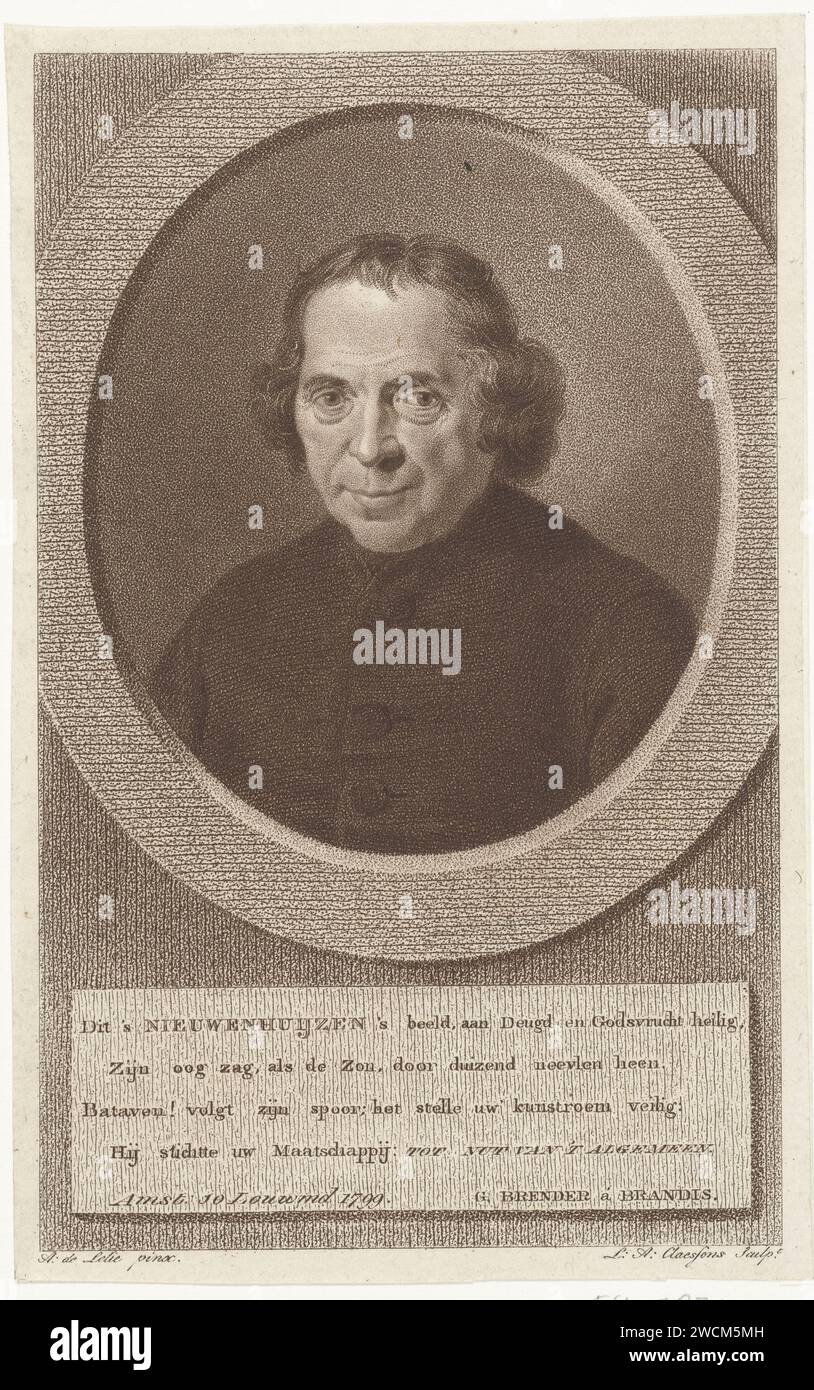 Portrait du pasteur Jan Nieuwenhuyzen, Lambertus Antonius Claessens, d'après Adriaan de Lelie, en ou après 1799 - c. 1808 impression Amsterdam gravure sur papier Banque D'Images