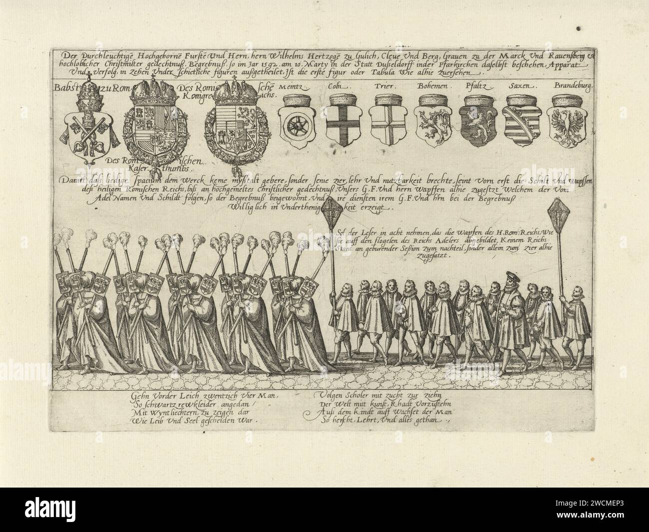 Procession funéraire avec torche ons et étudiants, Frans Hogenberg