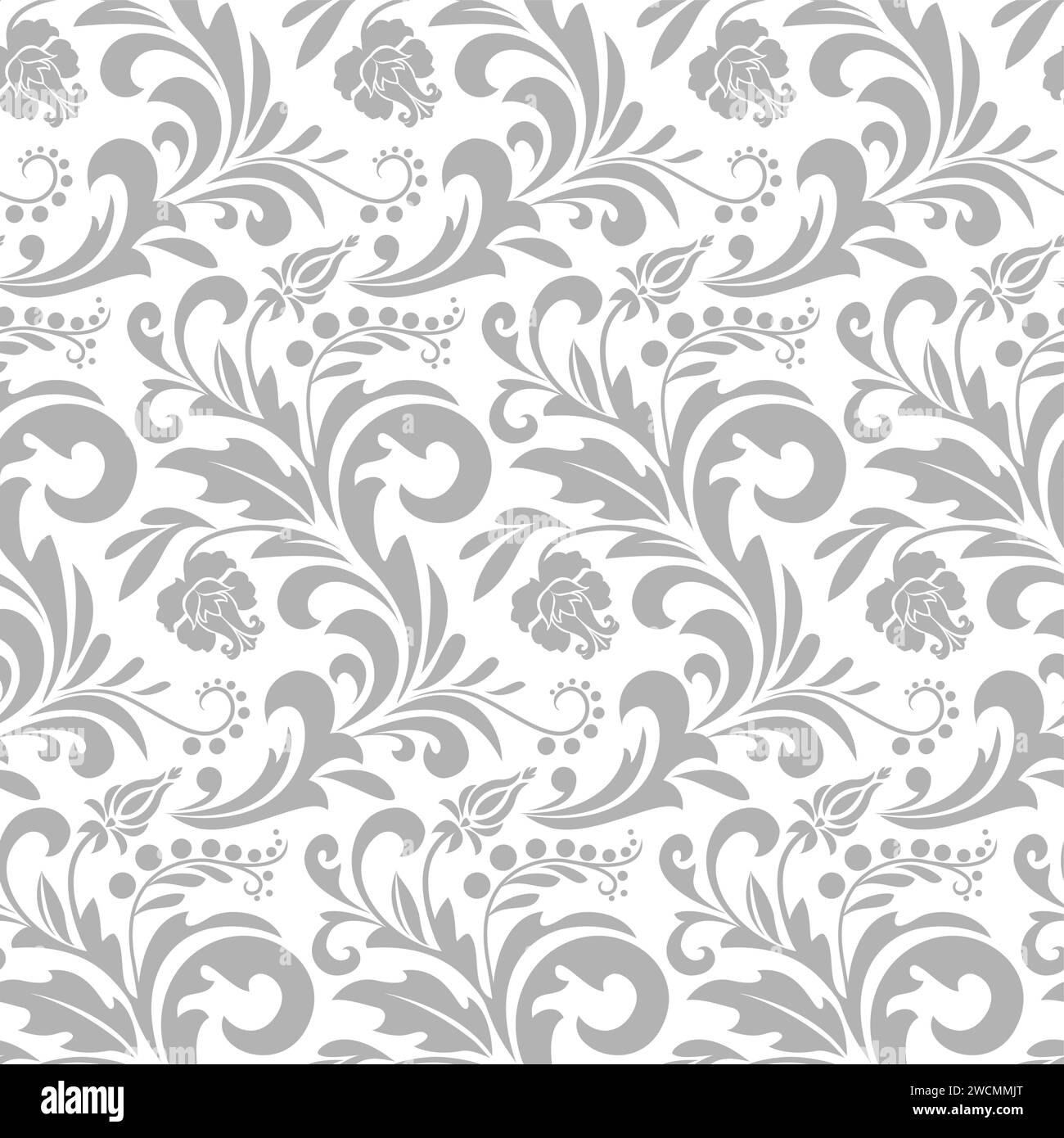 Papier peint dans le style baroque. Un arrière-plan vectoriel transparent. Texture grise et blanche. Ornement floral. Motif vectoriel graphique Illustration de Vecteur