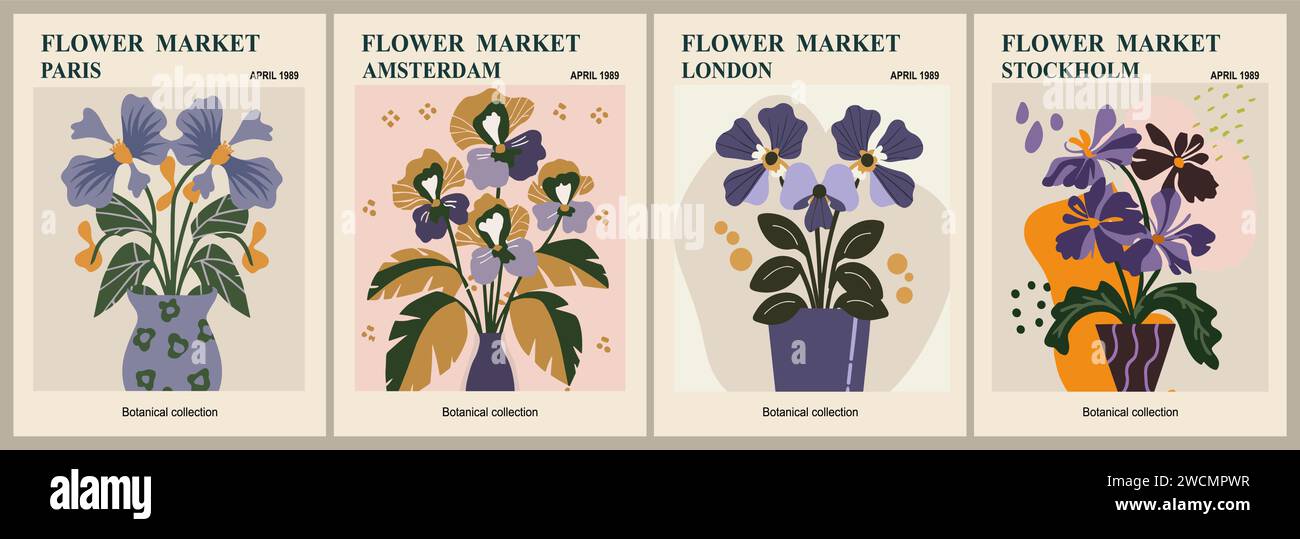 Ensemble d'affiches d'art vectorielles abstraites Flower Market. Illustration de Vecteur