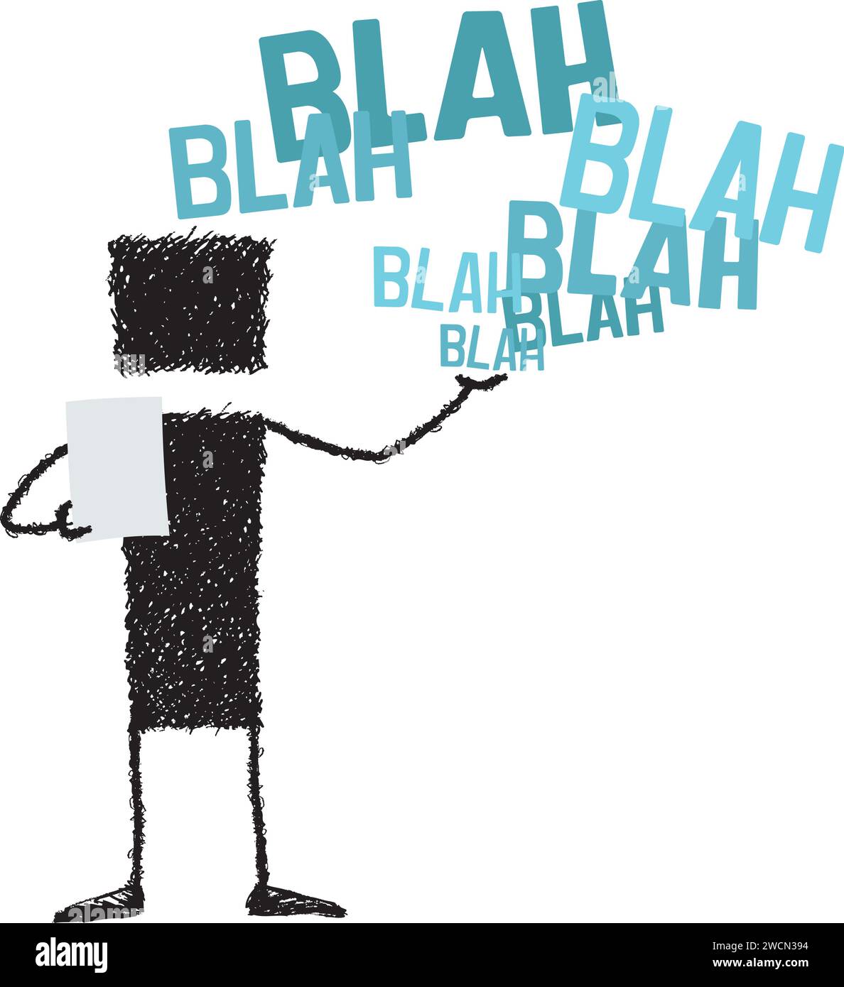 Un bâton de conversation figure, tenant dans sa main plusieurs feuilles de papier. Illustration de Vecteur