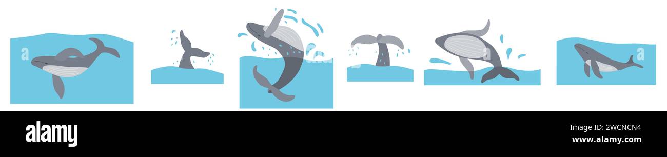 Ensemble avec baleines, bannière ou carte de la Journée mondiale des baleines, concept écologique arrêter la pollution des océans et dire non au plastique, vecteur Illustration de Vecteur