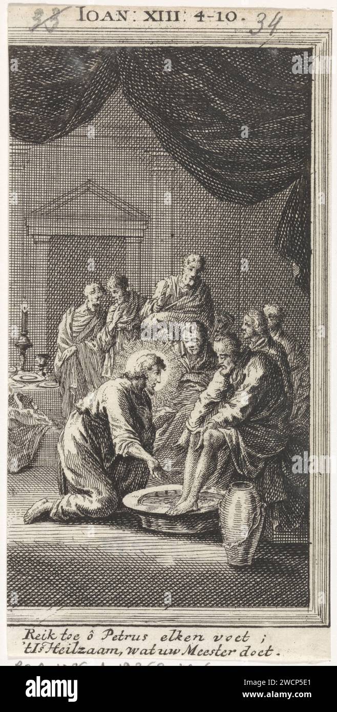 Footsing of Petrus, Anonyme, d'après Jan Luyken, 1712 imprimer Amsterdam papier gravure Christ lave les pieds de Pierre Banque D'Images