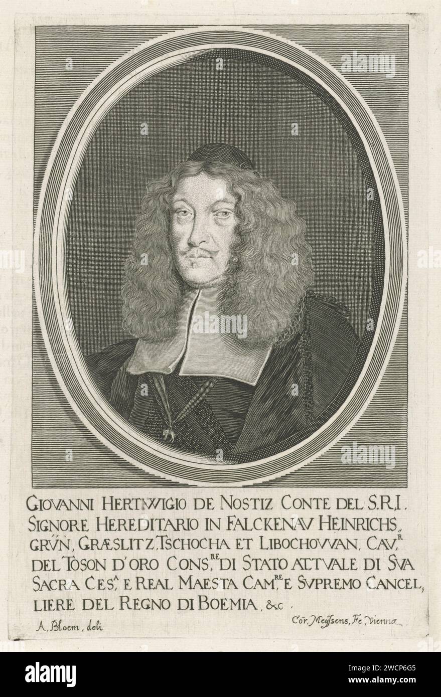 Portrait de Jan Hartwig van Nostitz, Cornelis Meyssens, d'après Adriaen van Bloemen, 1670 - 1674 tirage Portrait de Jan Hartwig van Nostitz. Au bas de la marge son titre et sa fonction en italien. Gravure sur papier Vienne Banque D'Images