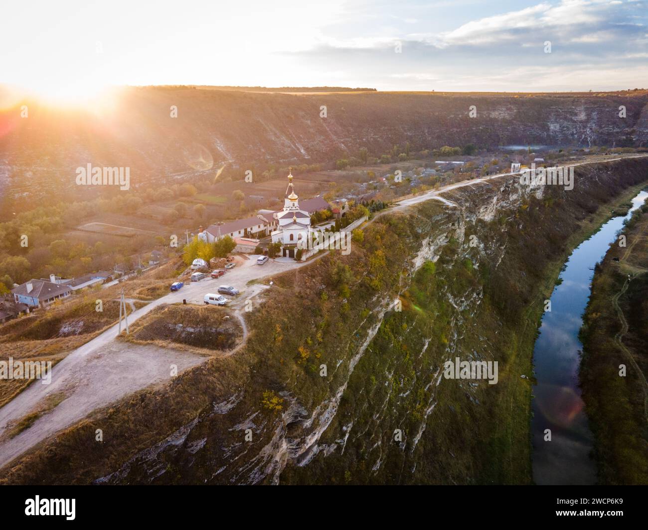 Vue aérienne de l'église du Vieux Orhei à Butuceni en moldavie Banque D'Images