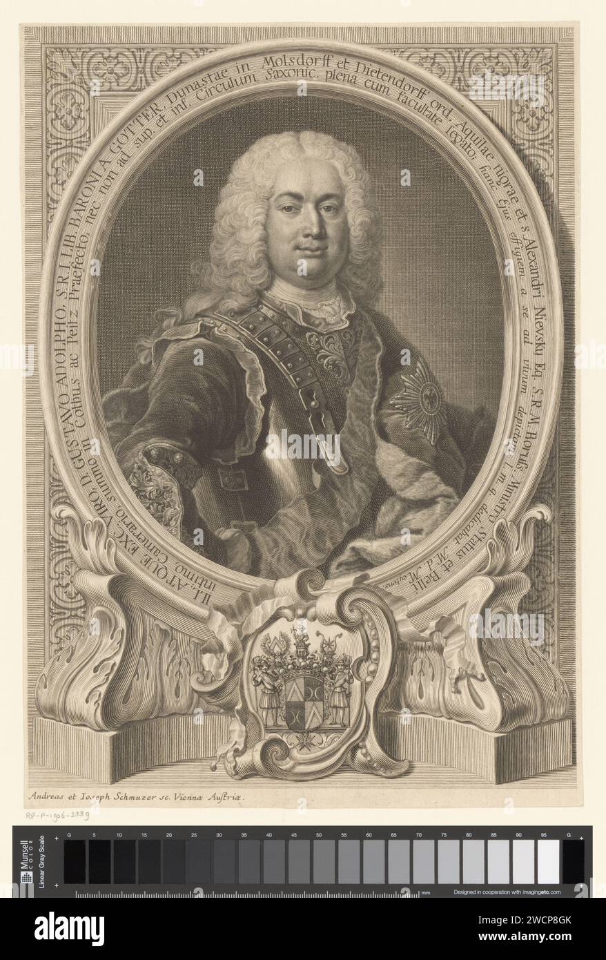 PortraT van Gustav Adolph von Gotter, Andreas Schmutzer, Joseph Schmutzer, d'après Martin Mytens (II), 1710 - 1740 tirage Vienne gravure sur papier personnages historiques. roulement armorial, héraldique Banque D'Images