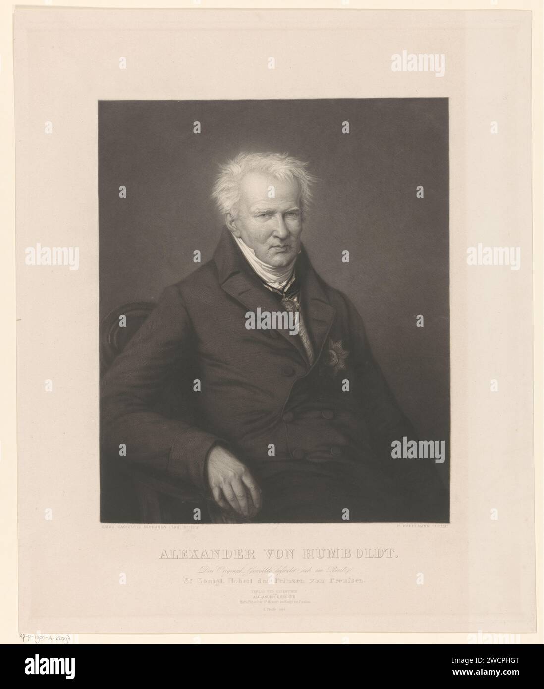 PortraT van Alexander von Humboldt, Paul Sigmund Habelmann, d'après Emma GaggiOioti -Richards, 1833 - 1860 papier gravure de personnages historiques. ordre de chevalerie Banque D'Images