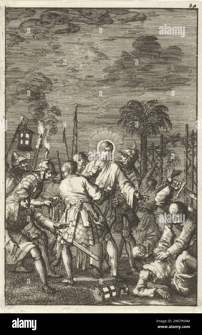 Christ emprisonné dans le Hof van Gethsémani, Jan Luyken, 1684 imprimer Imprimer en haut à droite numéroté : 84 Amsterdam paper gravure de l'arrestation du Christ  jardin de Gethsémani Banque D'Images