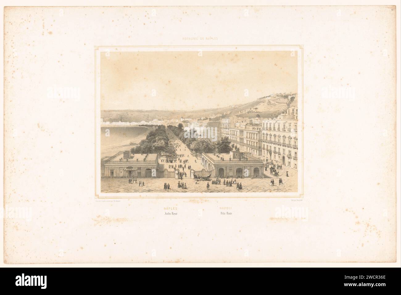 Vue de la Villa Poggio Reale avec Bomenlaan à Naples, Charles Claude Bachelier, d'après Philippe Benoist, 1846 estampes Paris villa en papier. avenue, boulevard, promenade, esplanade. Vue sur la ville en général ; 'veduta' Villa Poggio Reale Banque D'Images