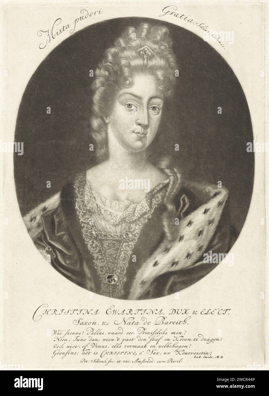 Portrait de Christina Ewartina, Hertogin van Saksen, Pieter Schenk (I), gravure sur papier Amsterdam, 1670 - 1713 tirages Banque D'Images