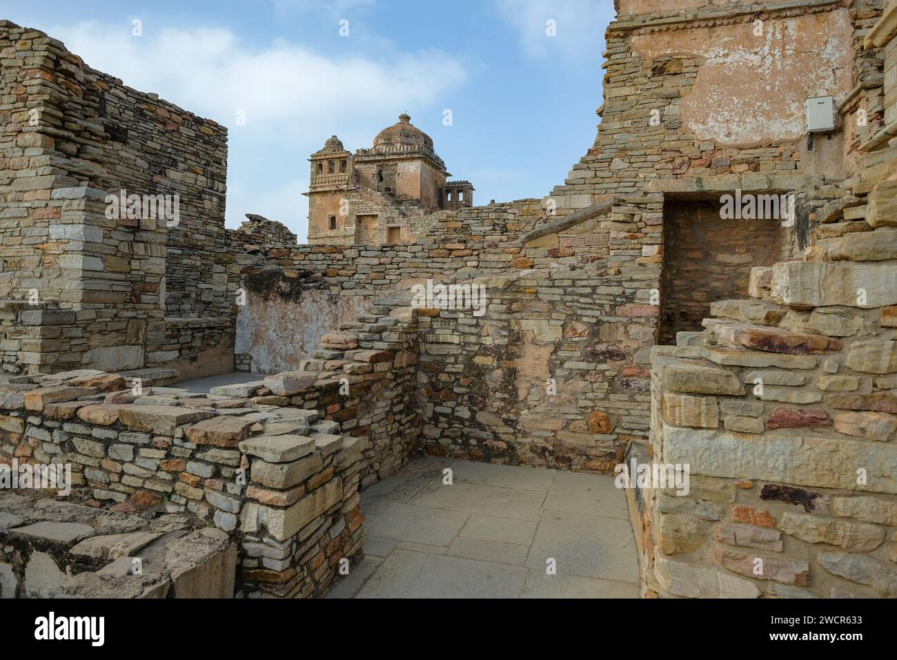 Chittorgarh, Inde - 6 janvier 2024 : Palais Kumbha au fort de Chittorgarh à Chittorgarh, Rajasthan, Inde. Banque D'Images