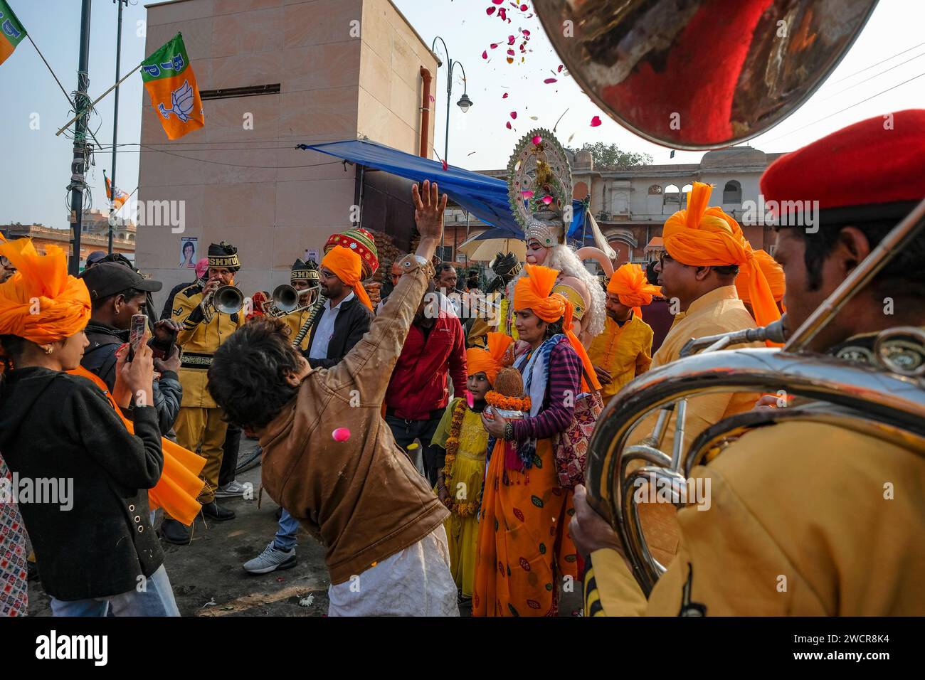 Jaipur, Inde - 31 décembre 2023 : les dévots Hanuman dans une procession à Jaipur, en Inde. Banque D'Images