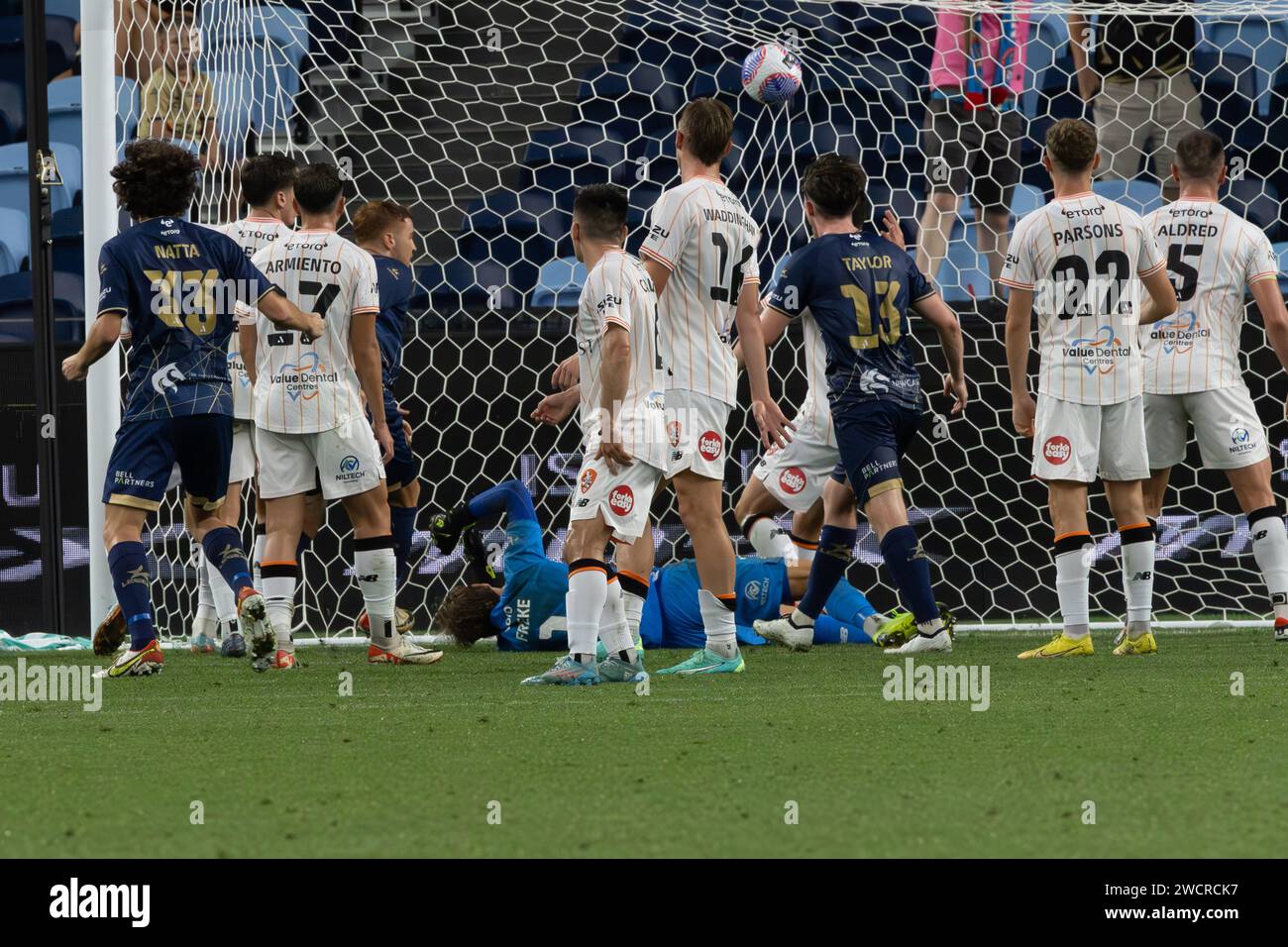 Sydney, Australie. 14 janvier 2024. Newcastle Jets marque son deuxième but du match. Brisbane Roar contre Newcastle Jets. Unissez-vous autour. ISUZU Ute A-League hommes. Allianz Stadium. Sydney. Australie (Joe SERCI/SPP) crédit : SPP Sport Press photo. /Alamy Live News Banque D'Images