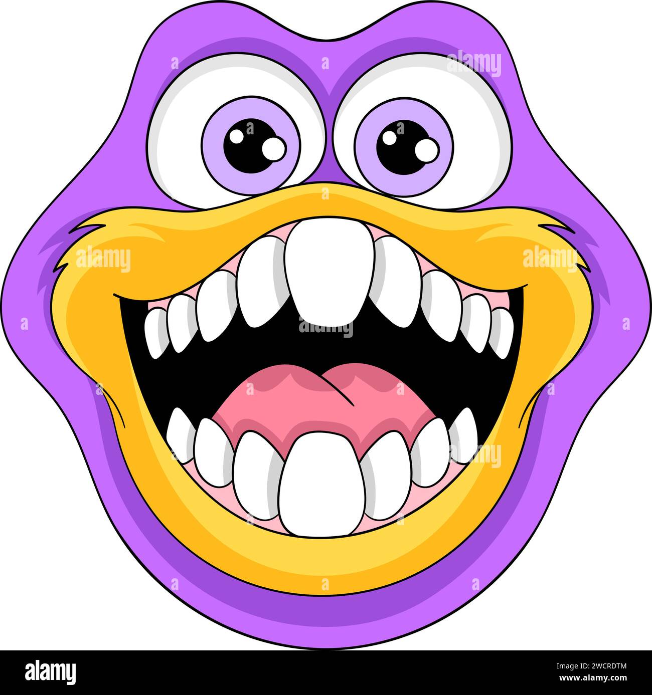 un monstre à la peau violette avec une bouche béante et de larges yeux Illustration de Vecteur