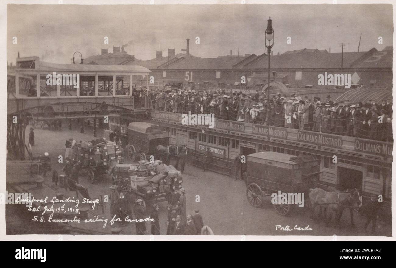 Liverpool Angleterre, Liverpool Landing Stage, samedi 19 juillet 1913, 'SS Laurenticc' naviguant pour le Canada, carte postale 1913. Porter photo Banque D'Images