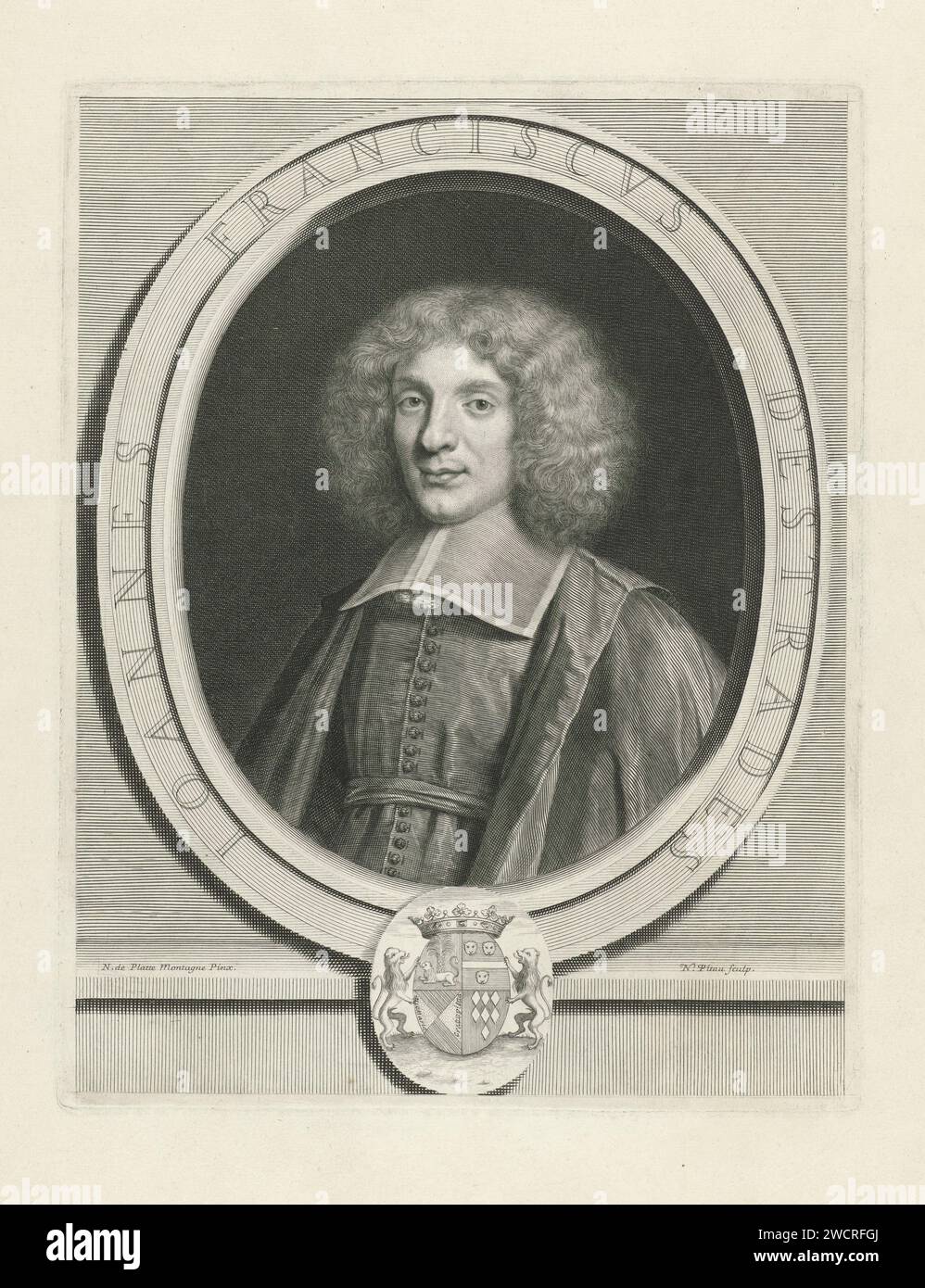 Portret van Jean Francois d'estrades, Nicolas Pitau (I), d'après Nicolas de Plattemontagne, 1644 - 1671 tirage Paris gravure sur papier portant armorial, héraldique Banque D'Images