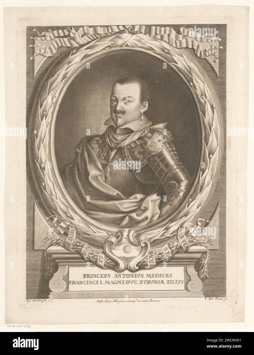 Portret Van Antonio de 'Medici, Antonio Pazzi, d'après Giuseppe Baldrighi, 1733 - après 1768 imprimeur : Italyéditeur : Florence gravure sur papier personnages historiques Banque D'Images