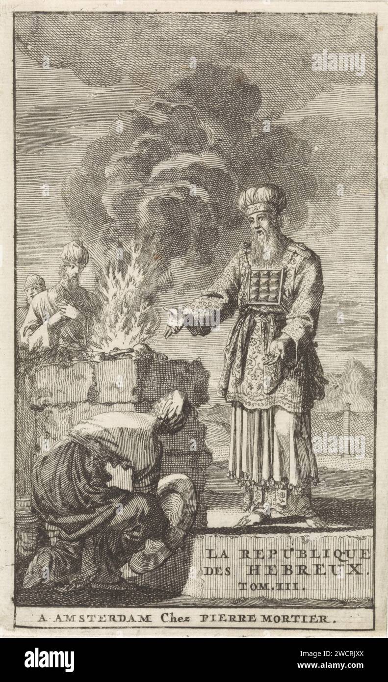 Prêtre à un autel en feu, Jan Luyken, 1705 imprimer Amsterdam papier gravure prêtres  hiérarchie des prêtres. altar Banque D'Images