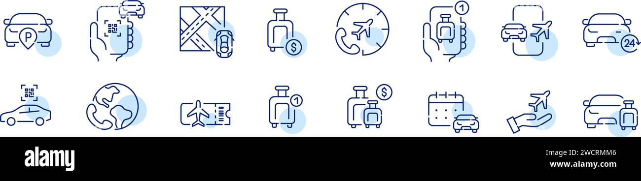 Location de voiture à l'aéroport, billets et partage de voiture alimenté par code qr. Contour modifiable et parfait au pixel près Illustration de Vecteur